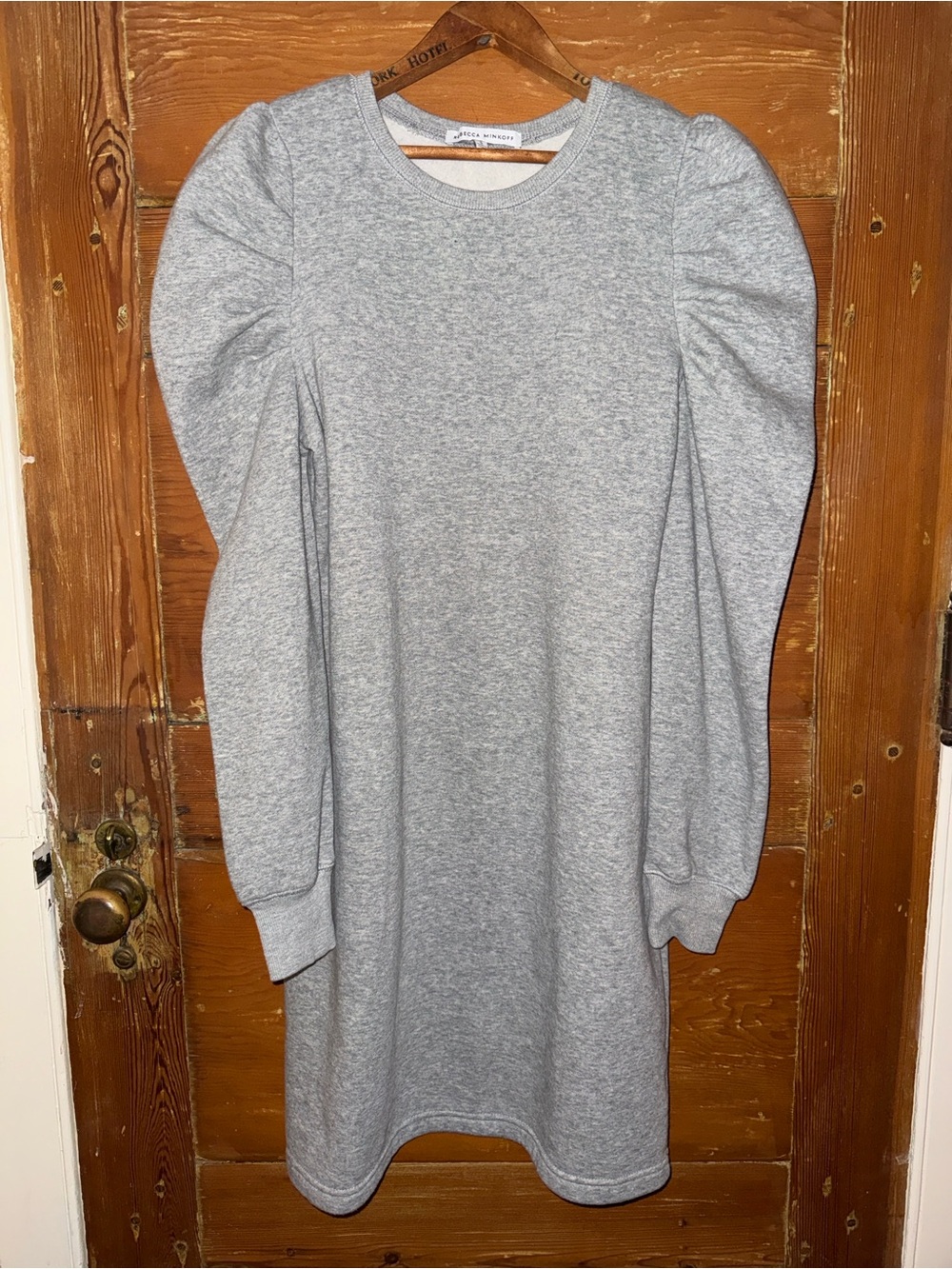 Rebecca Minkoff Janine Light Gray Puff-Sleeve Sweatshirt Dress